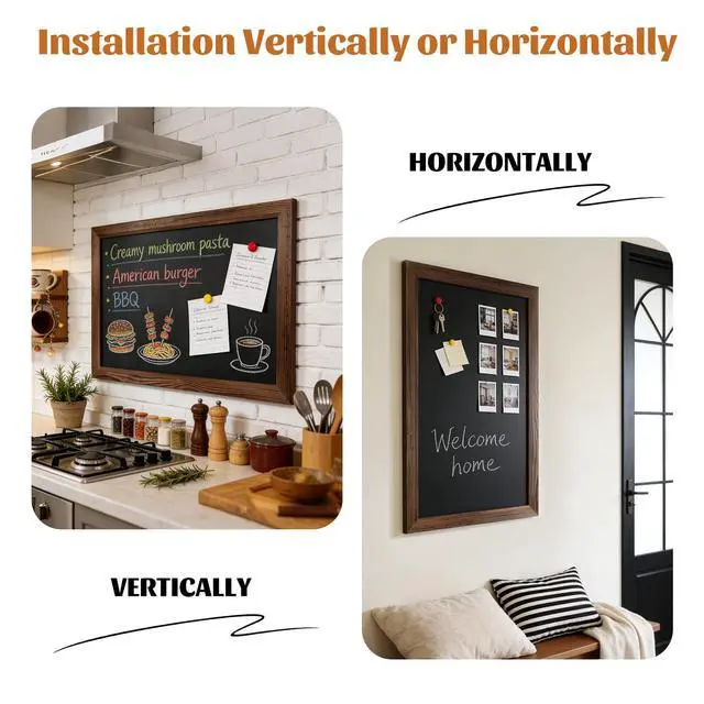 Alt view image 6 of 7 - Magnetic Chalkboard for Wall, 24 x 36 Inch Solid Wood Framed Brown Magnetic Board, Wall Mounted Chalk Board for Kitchen, Restaurant, Food Truck and Calendar Board