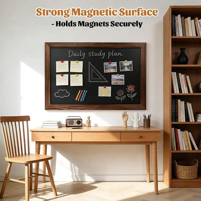 Alt view image 2 of 7 - Magnetic Chalkboard for Wall, 24 x 36 Inch Solid Wood Framed Brown Magnetic Board, Wall Mounted Chalk Board for Kitchen, Restaurant, Food Truck and Calendar Board