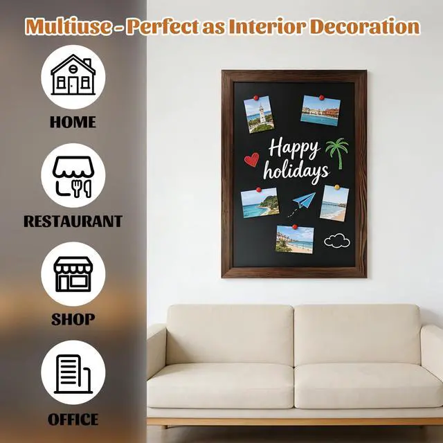 Alt view image 7 of 7 - Magnetic Chalkboard for Wall, 24 x 36 Inch Solid Wood Framed Brown Magnetic Board, Wall Mounted Chalk Board for Kitchen, Restaurant, Food Truck and Calendar Board