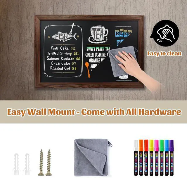 Alt view image 5 of 7 - Magnetic Chalkboard for Wall, 24 x 36 Inch Solid Wood Framed Brown Magnetic Board, Wall Mounted Chalk Board for Kitchen, Restaurant, Food Truck and Calendar Board