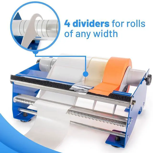 Alt view image 3 of 7 - 12" Manual Label and Tape Dispenser, 2" and Up Core Size, Adjustable Roll Width - Tabletop & Wall-Mounted Multi Roll Holder - Industrial Grade Steel Construction