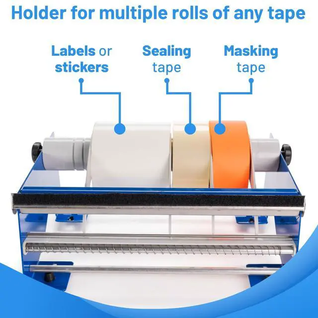 Alt view image 7 of 7 - 12" Manual Label and Tape Dispenser, 2" and Up Core Size, Adjustable Roll Width - Tabletop & Wall-Mounted Multi Roll Holder - Industrial Grade Steel Construction
