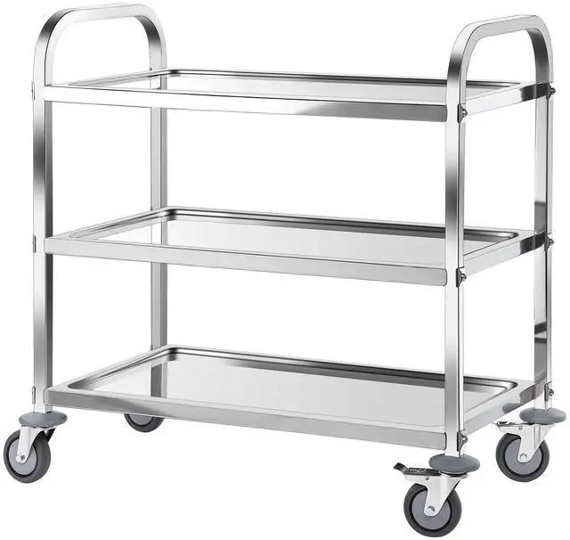 Main image of Stainless Steel Utility Cart, 3-Tier Heavy-Duty Kitchen Cart with Lockable Wheels, 400lbs Capacity for Restaurant, Lab, Office - Commercial Grade & Easy Assembly