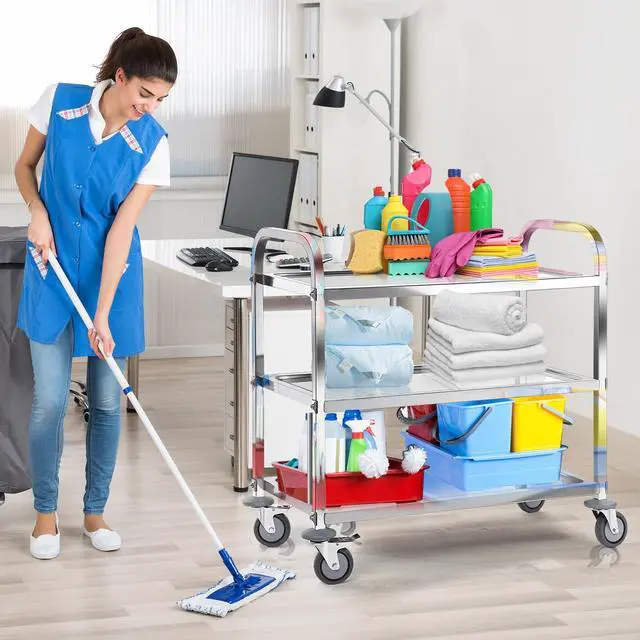 Alt view image 7 of 7 - Stainless Steel Utility Cart, 3-Tier Heavy-Duty Kitchen Cart with Lockable Wheels, 400lbs Capacity for Restaurant, Lab, Office - Commercial Grade & Easy Assembly