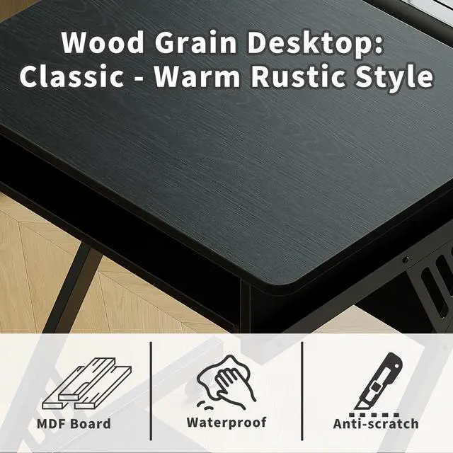 Alt view image 7 of 7 - Computer Desk for Small Spaces,23.6" Z-Shaped Compact Study Table with Smooth Keyboard Tray,with Wheels and Bottom Shelves for Home OfficeComputer Cart Mobile Laptop Cart