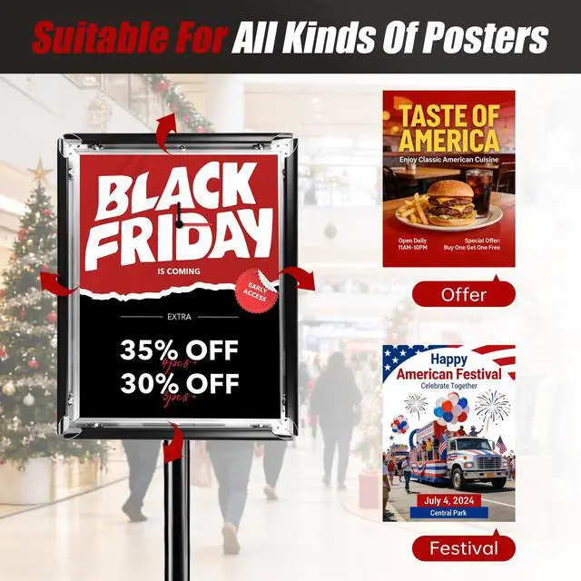 Alt view image 5 of 7 - 2Pack Sign Holder Stand-8.5x11 inchAdjustable Sign Stands For DisplayHeavy Duty Floor Standing Sign Holder Stand Aluminum for Retail StoreMuseumVolunteer CctivitiesBlack