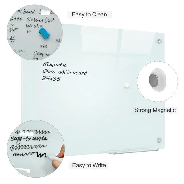 Alt view image 6 of 7 - Glass Magnetic White Board - 36 x24 Inches Frameless Dry Erase Glass Whiteboard for Wall, Writing Board for Office, Classroom, Home and Presentation