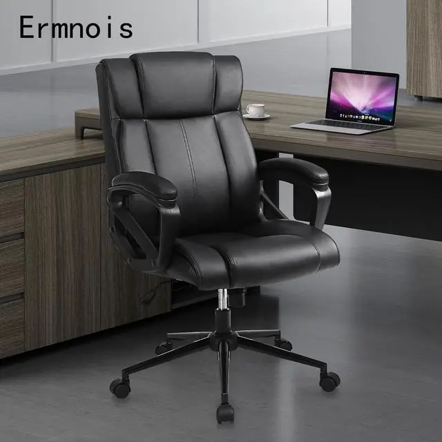 Alt view image 2 of 7 - Ergonomic Executive Office Chair Set of 1, PU Leather, Black | Thick Padded Armrests, Computer Chair with Lumbar Support,Comfy and Soft Cushion, Height Adjustable, 360° Swivel Desk Chair