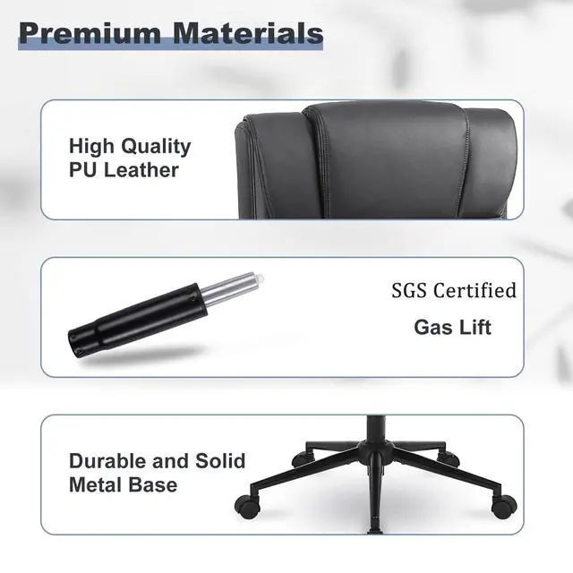 Alt view image 5 of 7 - Ergonomic Executive Office Chair Set of 1, PU Leather, Black | Thick Padded Armrests, Computer Chair with Lumbar Support,Comfy and Soft Cushion, Height Adjustable, 360° Swivel Desk Chair
