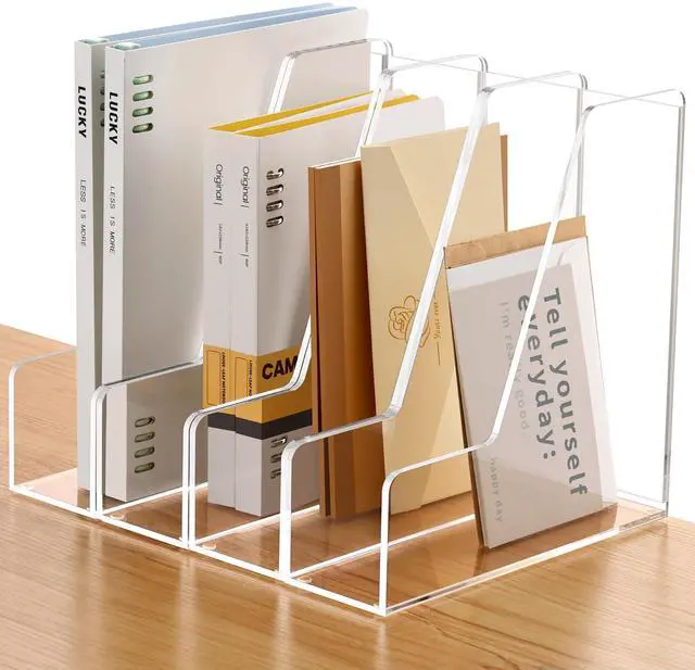 Main image of 4-Pack Vertical File Holder for Desk, 5MM Thick Acrylic Magazine Holder with Non-Slip Pads, Clear Binder Organizer & Document Rack, Sturdy Desktop Storage for Office, Home & School Lockers