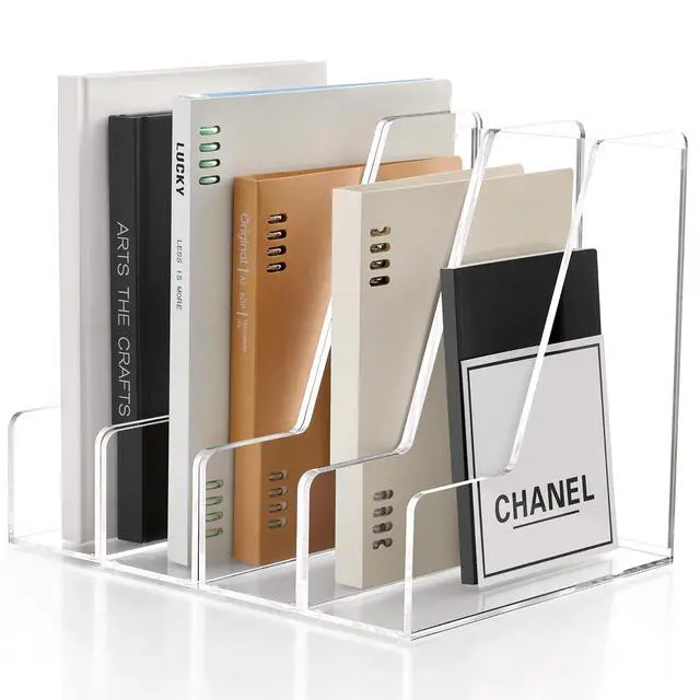 Alt view image 5 of 7 - 4-Pack Vertical File Holder for Desk, 5MM Thick Acrylic Magazine Holder with Non-Slip Pads, Clear Binder Organizer & Document Rack, Sturdy Desktop Storage for Office, Home & School Lockers