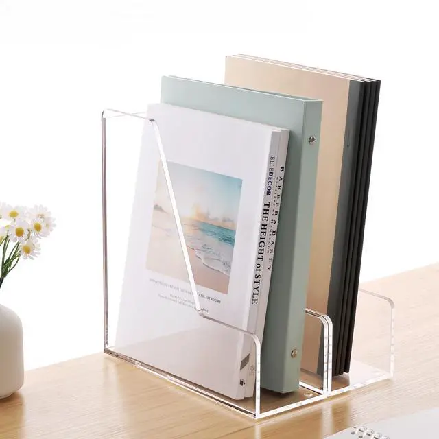 Alt view image 6 of 7 - 4-Pack Vertical File Holder for Desk, 5MM Thick Acrylic Magazine Holder with Non-Slip Pads, Clear Binder Organizer & Document Rack, Sturdy Desktop Storage for Office, Home & School Lockers