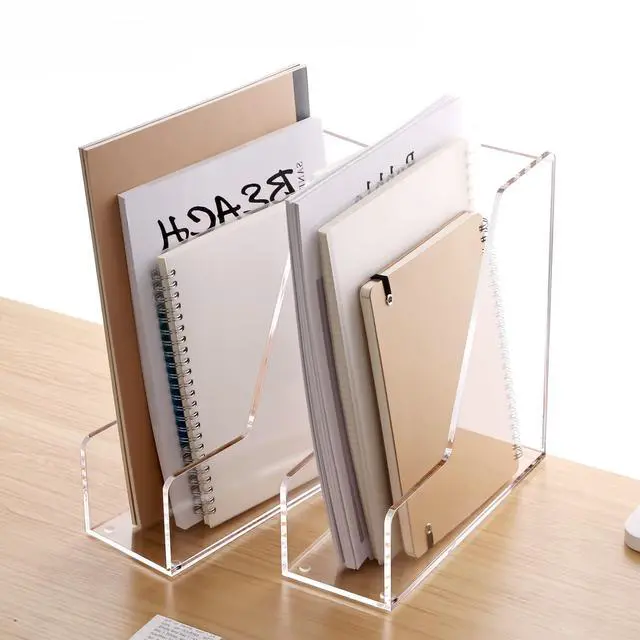 Alt view image 7 of 7 - 4-Pack Vertical File Holder for Desk, 5MM Thick Acrylic Magazine Holder with Non-Slip Pads, Clear Binder Organizer & Document Rack, Sturdy Desktop Storage for Office, Home & School Lockers