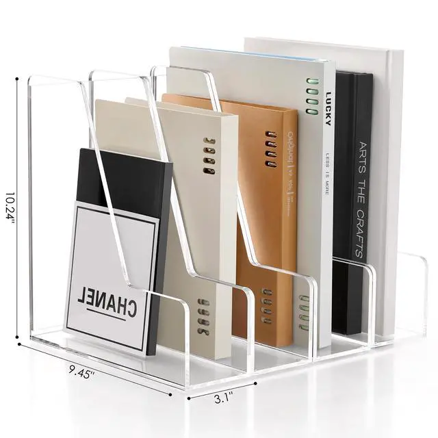 Alt view image 2 of 7 - 4-Pack Vertical File Holder for Desk, 5MM Thick Acrylic Magazine Holder with Non-Slip Pads, Clear Binder Organizer & Document Rack, Sturdy Desktop Storage for Office, Home & School Lockers