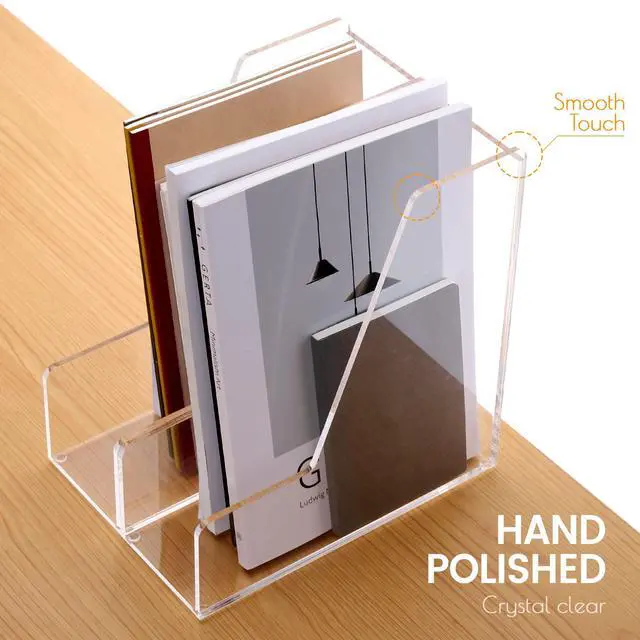 Alt view image 4 of 7 - 4-Pack Vertical File Holder for Desk, 5MM Thick Acrylic Magazine Holder with Non-Slip Pads, Clear Binder Organizer & Document Rack, Sturdy Desktop Storage for Office, Home & School Lockers