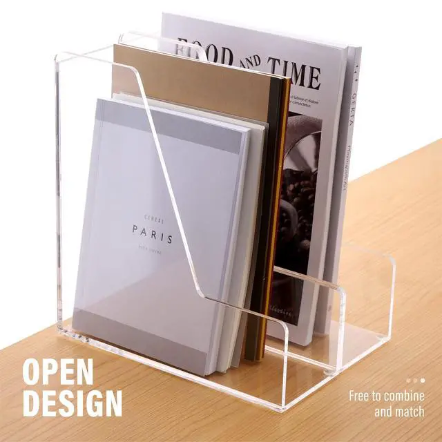 Alt view image 3 of 7 - 4-Pack Vertical File Holder for Desk, 5MM Thick Acrylic Magazine Holder with Non-Slip Pads, Clear Binder Organizer & Document Rack, Sturdy Desktop Storage for Office, Home & School Lockers