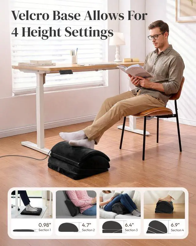 Alt view image 5 of 6 - Heated Foot Rest Under Desk with Vibration Massage, Office Stool | Memory Foam Desk Foot Stool, Ergonomic Foot Rest for Pain Relief, Non-Slip Office Footrest with 3 Heat Levels & Timer