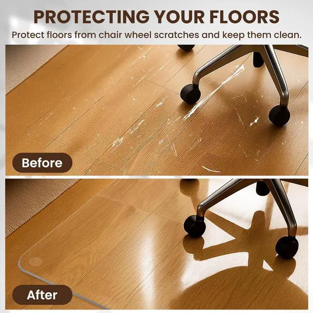 Alt view image 3 of 7 - Heavy-Duty Tempered Glass Chair Mat, 31 x 48 Inch Large Office Floor Mat for Carpet or Hardwood Floors, 1/5" Thick with 12 Anti-Slip Pads