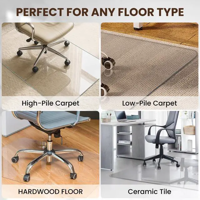 Alt view image 7 of 7 - Heavy-Duty Tempered Glass Chair Mat, 31 x 48 Inch Large Office Floor Mat for Carpet or Hardwood Floors, 1/5" Thick with 12 Anti-Slip Pads