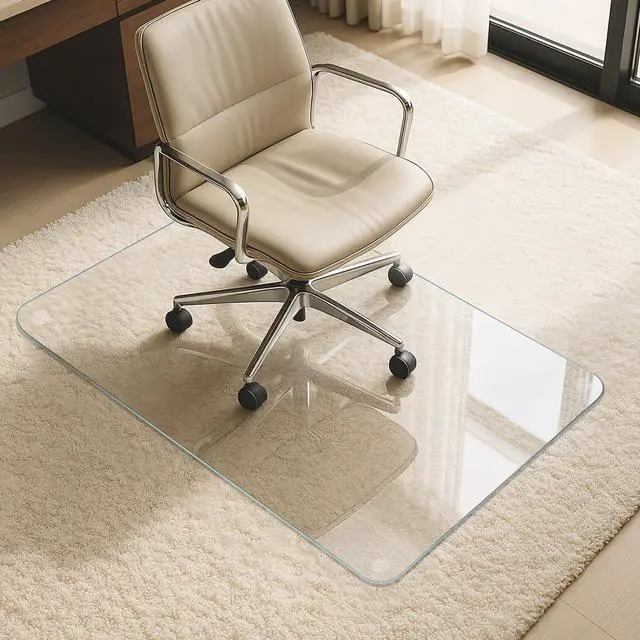Main image of Heavy-Duty Tempered Glass Chair Mat, 31 x 48 Inch Large Office Floor Mat for Carpet or Hardwood Floors, 1/5" Thick with 12 Anti-Slip Pads