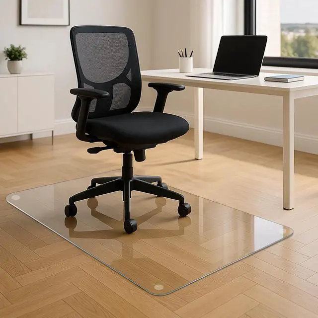 Alt view image 6 of 7 - Heavy-Duty Tempered Glass Chair Mat, 31 x 48 Inch Large Office Floor Mat for Carpet or Hardwood Floors, 1/5" Thick with 12 Anti-Slip Pads