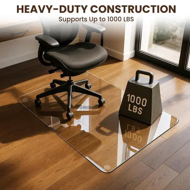 Alt view image 4 of 7 - Heavy-Duty Tempered Glass Chair Mat, 31 x 48 Inch Large Office Floor Mat for Carpet or Hardwood Floors, 1/5" Thick with 12 Anti-Slip Pads