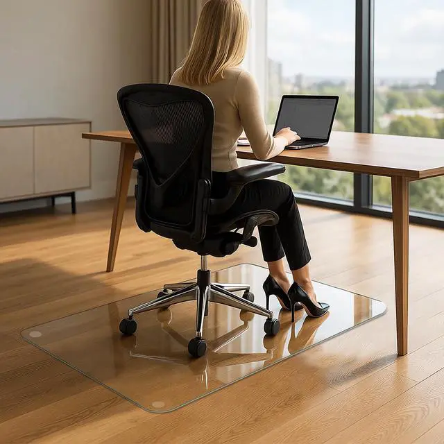 Alt view image 5 of 7 - Heavy-Duty Tempered Glass Chair Mat, 31 x 48 Inch Large Office Floor Mat for Carpet or Hardwood Floors, 1/5" Thick with 12 Anti-Slip Pads