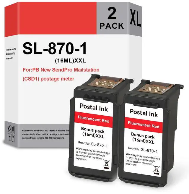 Main image of SL-870-1 XXL Red Ink Cartridge Sendpro Mailstation High Capacity Compatible with Pitney Bowes SL-870-1 Red Ink Cartridge New SendPro Mailstation (CSD1) Postage Meter(2pack)