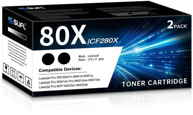 Main image of 80X CF280X High Yield Toner Cartridge (Black, 2-Pack) | Compatible 80X CF280X Black Toner Replacement for HP LaserPro 400 M401n M401dn MFP M425dn M401dne M401dw M425dw M425 Printer