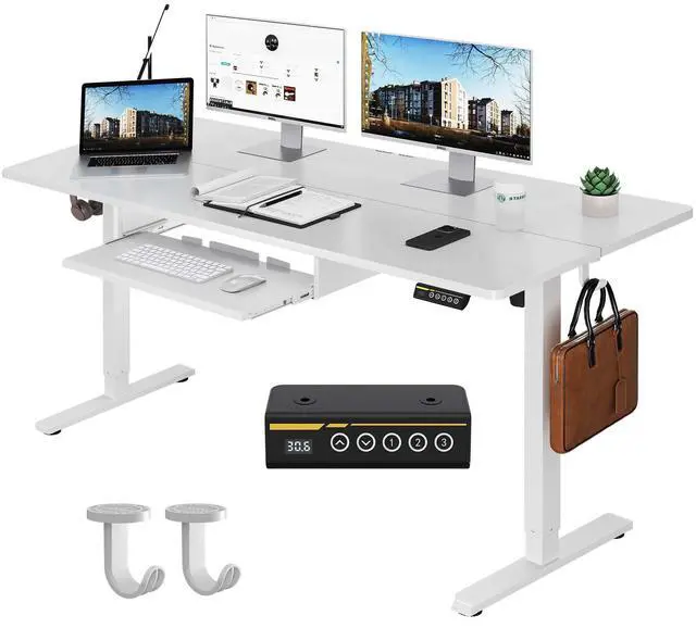 Main image of 48 x 24 Inch Electric Standing Desk with Keyboard Tray, White | 3-Year Free Motor Replacement, 28.3-46.5 in Height, 3 Presets, 45 dB or Less, 154 lb Capacity, Keyboard Tray