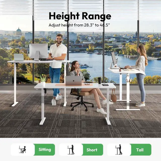 Alt view image 4 of 7 - 48 x 24 Inch Electric Standing Desk with Keyboard Tray, White | 3-Year Free Motor Replacement, 28.3-46.5 in Height, 3 Presets, 45 dB or Less, 154 lb Capacity, Keyboard Tray
