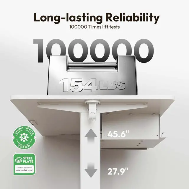 Alt view image 5 of 7 - 48 x 24 Inch Electric Standing Desk with Keyboard Tray, White | 3-Year Free Motor Replacement, 28.3-46.5 in Height, 3 Presets, 45 dB or Less, 154 lb Capacity, Keyboard Tray