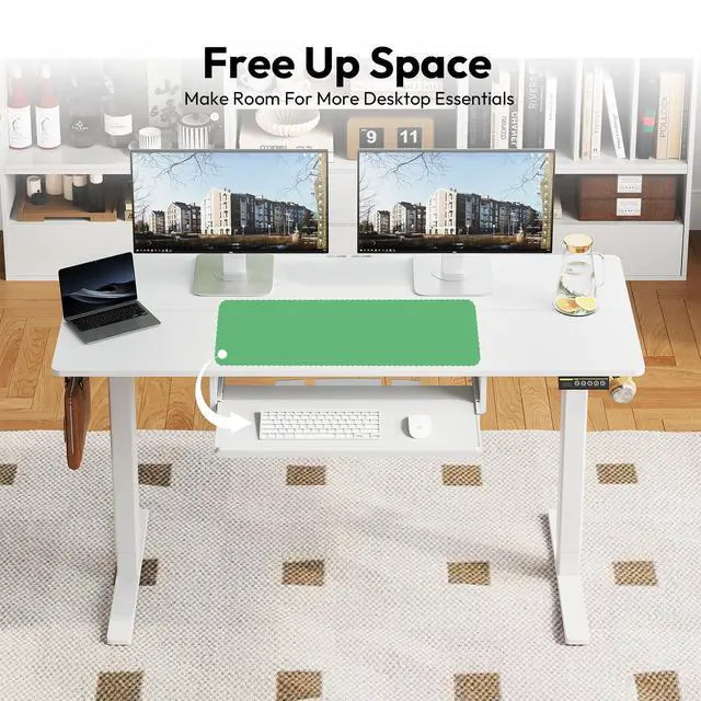 Alt view image 3 of 7 - 48 x 24 Inch Electric Standing Desk with Keyboard Tray, White | 3-Year Free Motor Replacement, 28.3-46.5 in Height, 3 Presets, 45 dB or Less, 154 lb Capacity, Keyboard Tray