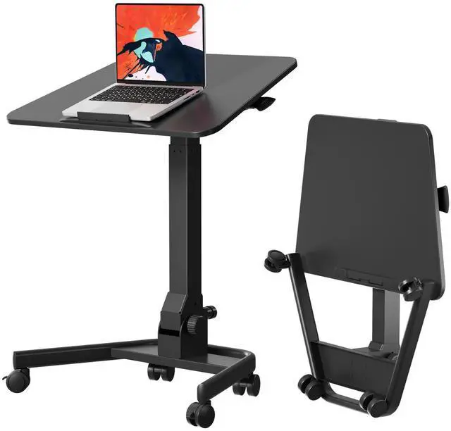 Main image of Foldable Mobile Standing Desk, Rolling Laptop Cart, Black | 29.9"-42.9" Height Adjustment, Easy to Fold, Portable Standing Desk on Wheels, Folding Desk for Compact Space