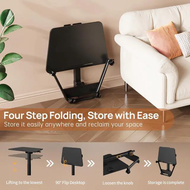 Alt view image 5 of 7 - Foldable Mobile Standing Desk, Rolling Laptop Cart, Black | 29.9"-42.9" Height Adjustment, Easy to Fold, Portable Standing Desk on Wheels, Folding Desk for Compact Space