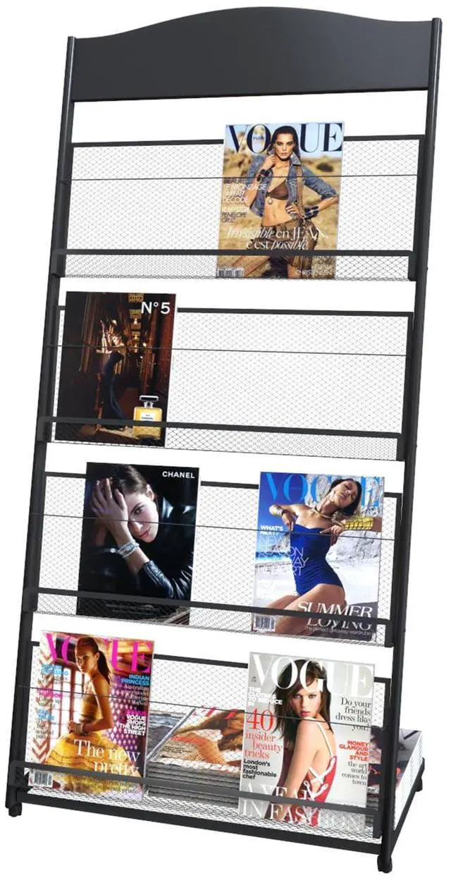 Main image of floor magazine rack brochure display stand for offices and public reception arealiterature rack with 4 Universal wheels (59"×27"×14")