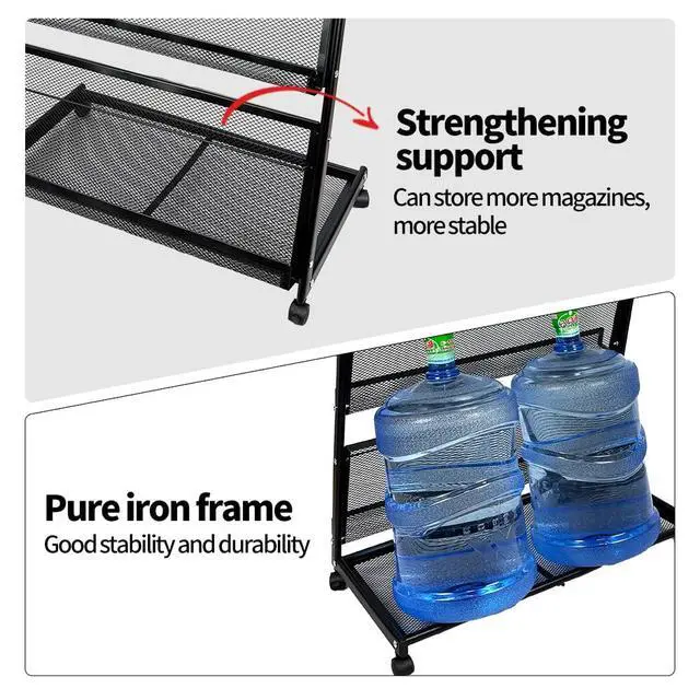 Alt view image 3 of 7 - floor magazine rack brochure display stand for offices and public reception arealiterature rack with 4 Universal wheels (59"×27"×14")