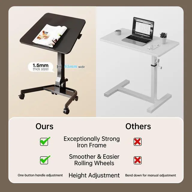 Alt view image 6 of 7 - Foldable Mobile Standing Desk, Rolling Laptop Cart, Black | 29.9"-42.9" Height Adjustment, Easy to Fold, Portable Standing Desk on Wheels, Folding Desk for Compact Space