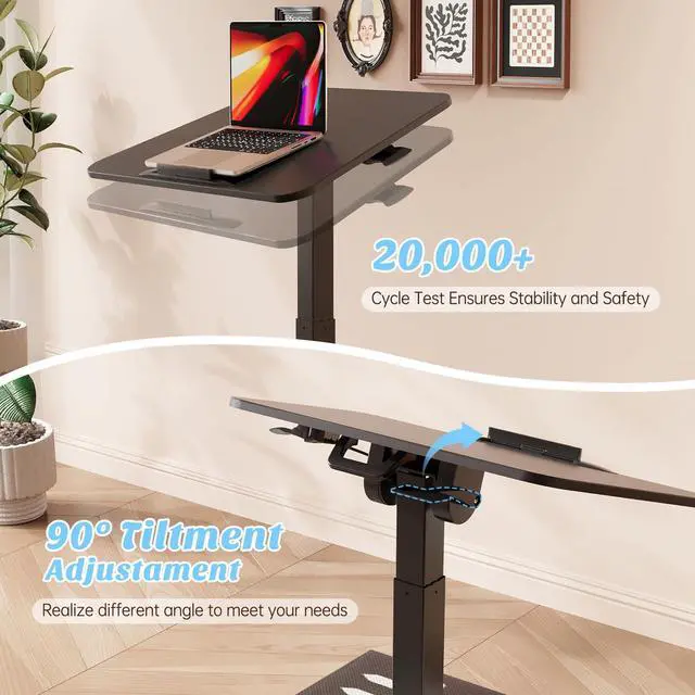 Alt view image 7 of 7 - Foldable Mobile Standing Desk, Rolling Laptop Cart, Black | 29.9"-42.9" Height Adjustment, Easy to Fold, Portable Standing Desk on Wheels, Folding Desk for Compact Space