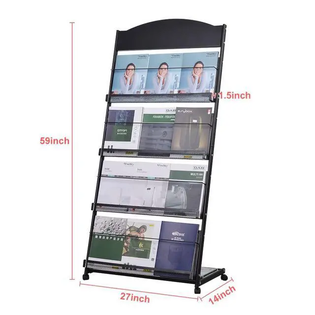 Alt view image 6 of 7 - floor magazine rack brochure display stand for offices and public reception arealiterature rack with 4 Universal wheels (59"×27"×14")