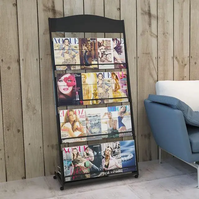 Alt view image 7 of 7 - floor magazine rack brochure display stand for offices and public reception arealiterature rack with 4 Universal wheels (59"×27"×14")
