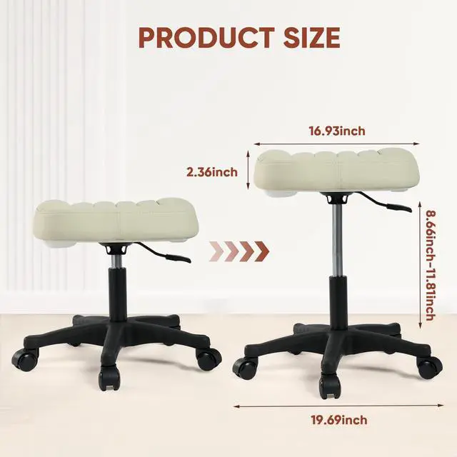 Alt view image 2 of 7 - Ergonomic Adjustable Under Desk Footrest,Ottoman with Wheels | 500lbs|360° swivel Silent PU casters|Thick 2.36" Seat| Rolling Stool with Wheels for Massage,Salon,Spa,Clinic,Office,Home