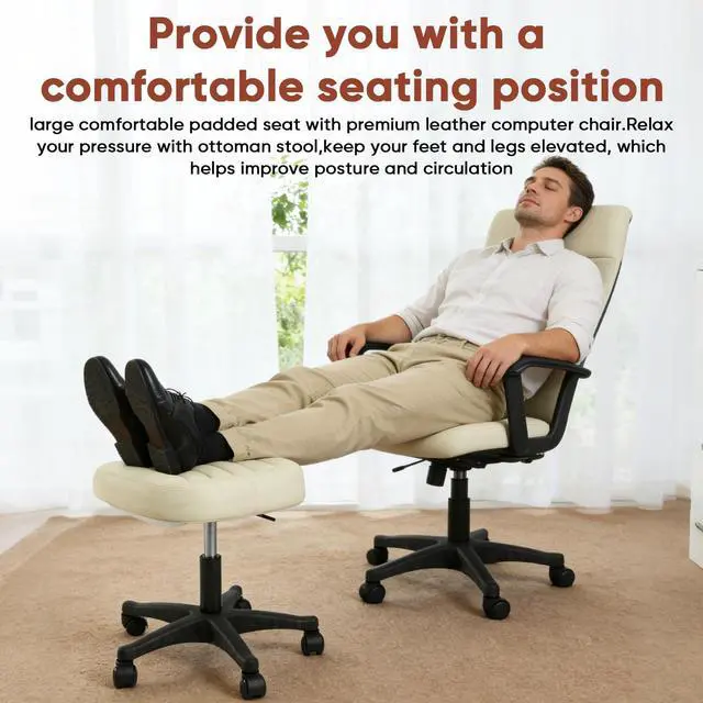 Alt view image 3 of 7 - Ergonomic Adjustable Under Desk Footrest,Ottoman with Wheels | 500lbs|360° swivel Silent PU casters|Thick 2.36" Seat| Rolling Stool with Wheels for Massage,Salon,Spa,Clinic,Office,Home