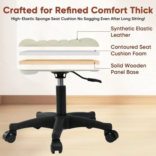 Alt view image 4 of 7 - Ergonomic Adjustable Under Desk Footrest,Ottoman with Wheels | 500lbs|360° swivel Silent PU casters|Thick 2.36" Seat| Rolling Stool with Wheels for Massage,Salon,Spa,Clinic,Office,Home