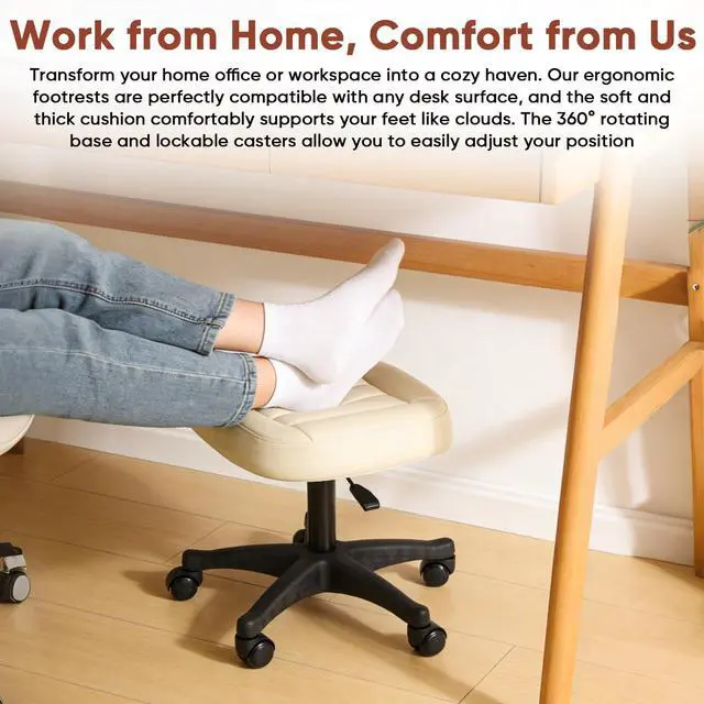 Alt view image 7 of 7 - Ergonomic Adjustable Under Desk Footrest,Ottoman with Wheels | 500lbs|360° swivel Silent PU casters|Thick 2.36" Seat| Rolling Stool with Wheels for Massage,Salon,Spa,Clinic,Office,Home