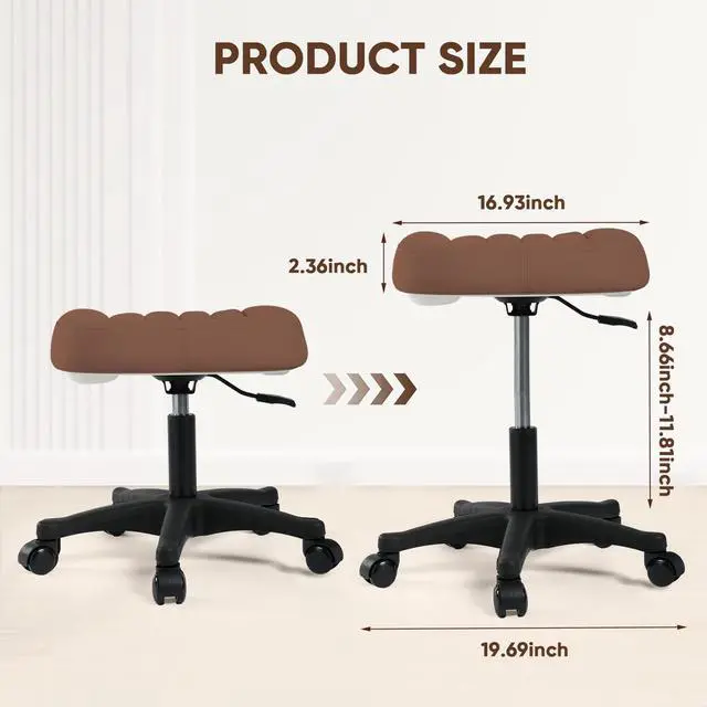 Alt view image 2 of 7 - Ergonomic Adjustable Under Desk Footrest,Ottoman with Wheels | 500lbs|360° swivel Silent PU casters|Thick 2.36" Seat| Rolling Stool with Wheels for Massage,Salon,Spa,Clinic,Office,Home