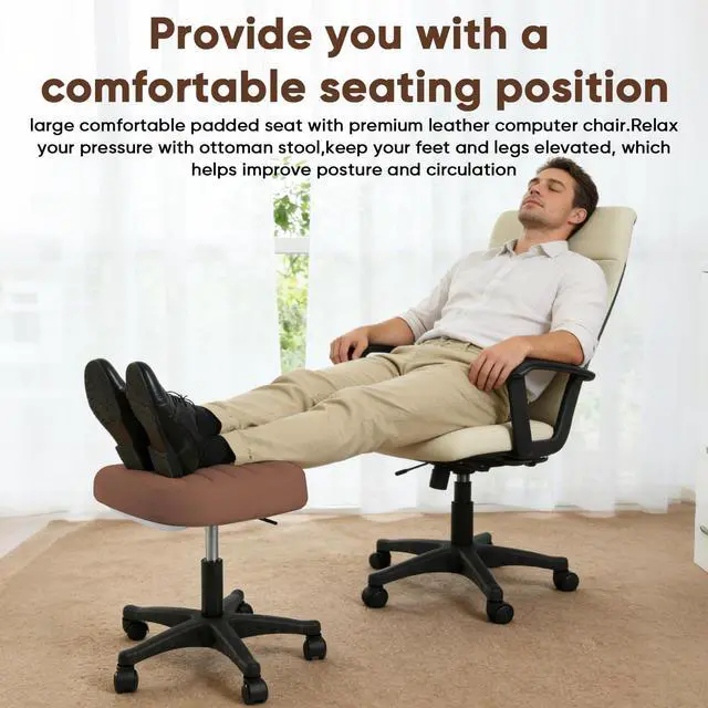Alt view image 3 of 7 - Ergonomic Adjustable Under Desk Footrest,Ottoman with Wheels | 500lbs|360° swivel Silent PU casters|Thick 2.36" Seat| Rolling Stool with Wheels for Massage,Salon,Spa,Clinic,Office,Home