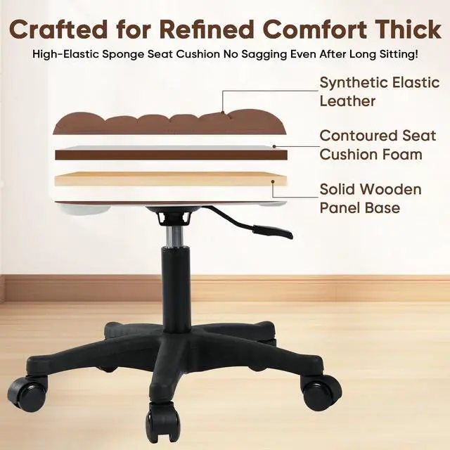 Alt view image 4 of 7 - Ergonomic Adjustable Under Desk Footrest,Ottoman with Wheels | 500lbs|360° swivel Silent PU casters|Thick 2.36" Seat| Rolling Stool with Wheels for Massage,Salon,Spa,Clinic,Office,Home