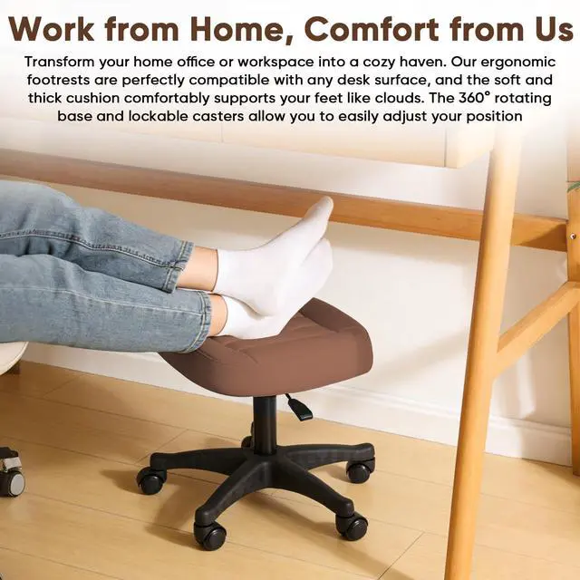 Alt view image 6 of 7 - Ergonomic Adjustable Under Desk Footrest,Ottoman with Wheels | 500lbs|360° swivel Silent PU casters|Thick 2.36" Seat| Rolling Stool with Wheels for Massage,Salon,Spa,Clinic,Office,Home