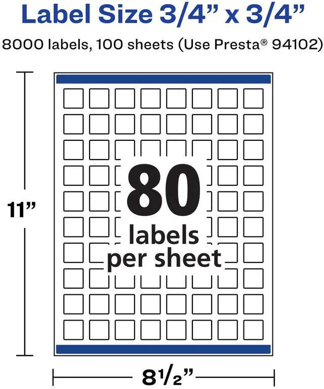 Alt view image 5 of 7 - ® Matte White Removable Square Labels, Sure Feed® Technology, Print-to-The-Edge, 3/4" x 3/4", 8,000 Removable Labels, Laser/Inkjet Printable